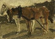 George Hendrik Breitner, A Brown and a White Horse in Scheveningen